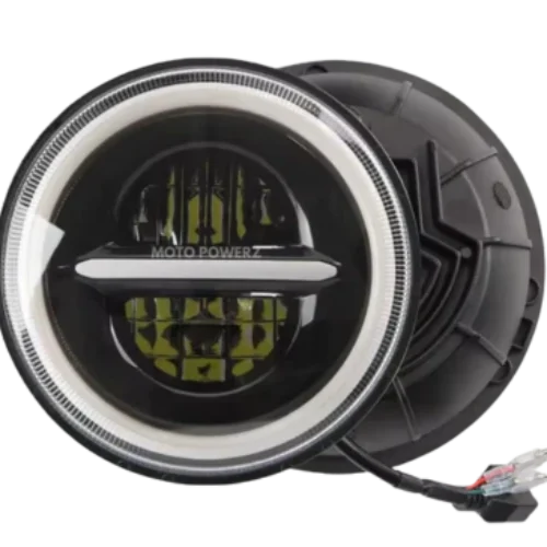 HJG Minus with Ring Headlight with DRL & Cool Amber Light – High/Low Beam, 12V Compatible with Royal Enfield, Thar, and Gypsy