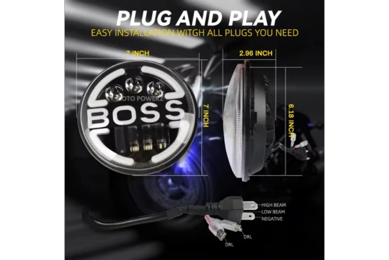 LIU HJG BOSS LED Headlight Compatible With Royal Enfield & Thar Yellow, White, DRL, HighLow Beam