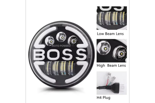LIU HJG BOSS LED Headlight Compatible With Royal Enfield & Thar Yellow, White, DRL, HighLow Beam
