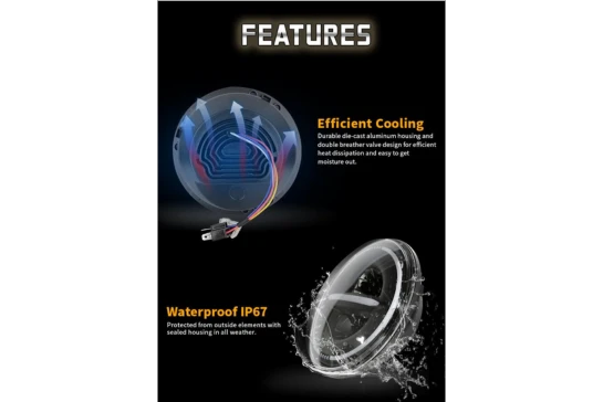 Moto Powerz 7-Inch Minus Headlight 80W, 12-80V Compatible With Classic 350 Standard Gypsy and Thar